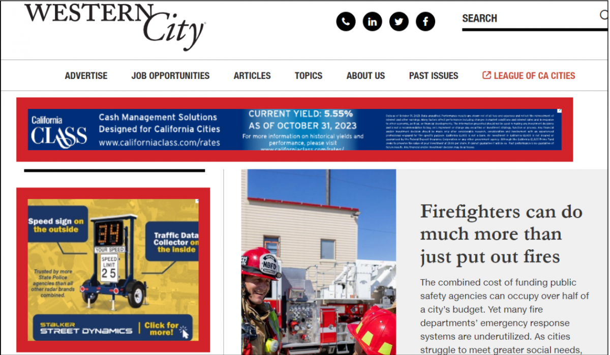 Western City homepage advertising examples.